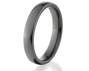 Strong Wedding Rings, Black Wedding Bands, Premium Black Zirconium Ring: BZ-4HR-P