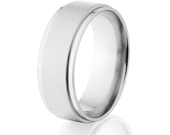 8mm Cobalt Chrome Men’s Wedding Band, Brushed Center with Polished Edges