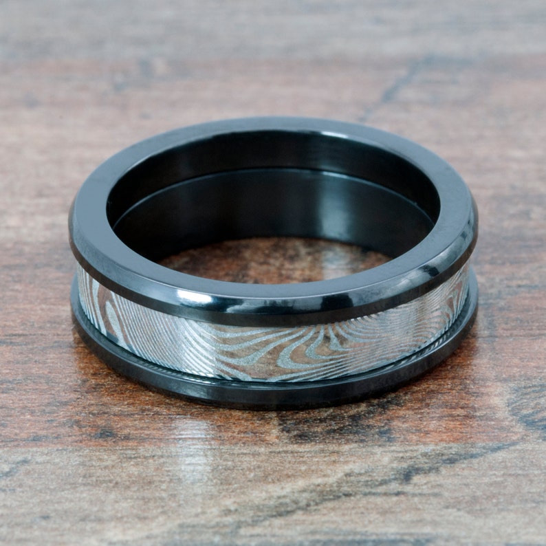 Damascus Steel Ring w/ Acid Etching and Black Zirconium Etsy