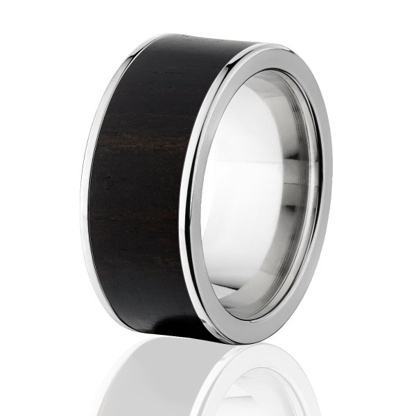 10mm Wide African Black Wood Ring, Exotic Hard Wood Wedding Bands: 10F_African Black Wood