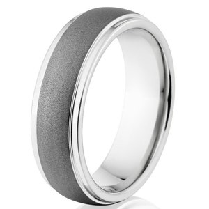 Premium Finish Ring, Two Tone Finish, SandBlast Cobalt Bands, Cobalt Ring: CB-6HRRC-SAC