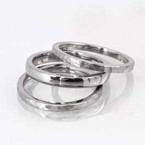 Custom Made Stackable Rings, Titanium Rings, Hammer Band Ring, High Shine Polish Finish: 2FHB-3HRP-2FHB-Stack
