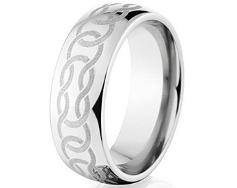 Custom Lasered Celtic Ring Made In Titanium; Celtic Wedding Bands Premium Titanium Rings : 8HR-C4L