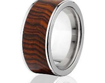 New Cocobolo Wood Rings, Exotic Hard Wood Wedding Band w/ Comfort Fit: 10F_Cocobolo Wood