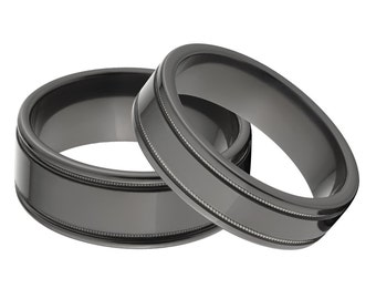 His and Her's Matching Ring Set, Black Zirconium Rings: Bz His and Her's Matching Ring Set, Black Zirconium Rings: Bz