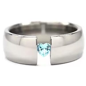 8 mm Titanium Tension Setting Ring w/ Blue Topaz Heart Gemstone: SKU# 8HRP-HRT-BLUTOP