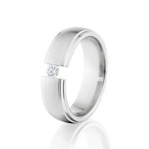 Custom Titanium Tension Set Ring, 6mm Comfort Fit Band with Gemstone