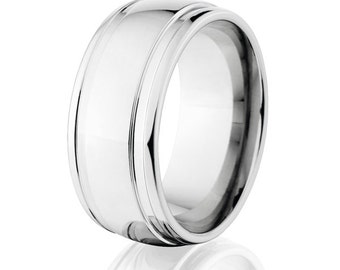 Cobalt Wedding Band - Cobalt Ring Mens Wedding Band 10mm Wide Mens Ring Modern Ring 4-17 : COB-10HR2WG-P