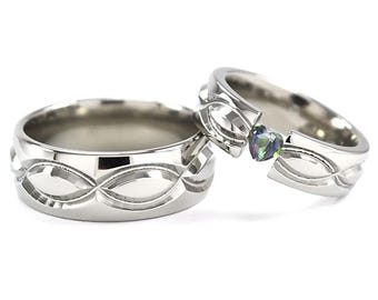 New Infinity His and Hers Tension Set Titanium Wedding Rings: 8HRP-inf-T8.6HRP-inf-T8-hrt tens