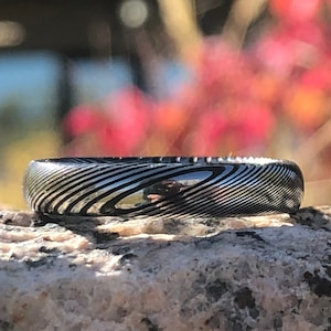 Damascus Steel Ring Damascus Ring Custom Wedding Bands - Damasteel-BLK-4HR