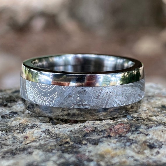 Meteorite and Opal Ring Men's Engagement Ring Men's Wedding Band Mens Meteorite  Ring Unique Wedding Band Custom Wedding Ring - Etsy