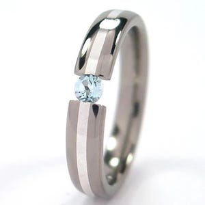 4 mm Titanium, Sterling Silver Inlay, Choose Your Stone Tension Set Ring