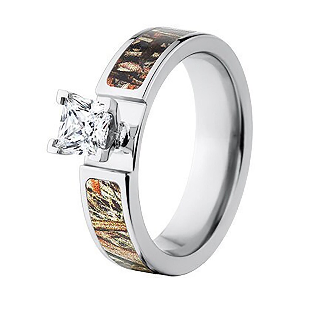 Titanium Womens Camo Wedding Bands Mossy Oak Duck Blind Camo