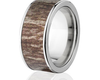 Anillo de titanio, camuflaje Mossy Oak Bottomland, 10 mm, ajuste cómodo, alianza de boda para hombre.