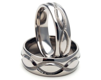 New Infinity His and Hers Set Titanium Wedding Rings - Matching Set: 8HRP.6HRP-INFINITY-T8