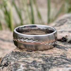 Baseball Stitch Wedding Band, 14K Rose Gold Mens Ring, Custom Sports Wedding Band, Handmade Baseball Ring USA