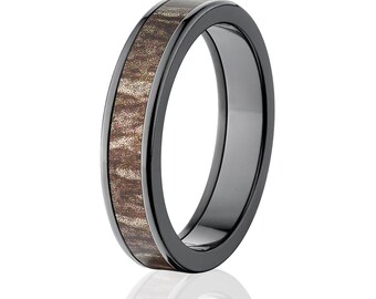 Anillo de circonio negro Mossy Oak de 5 mm, diseño 5F-BOMMOMLAND