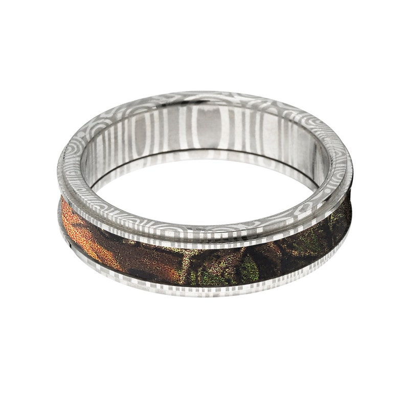 Damascus Steel 6mm wide Camo Ring Custom Made Real Tree AP band DS/_6RC/_XTRA
