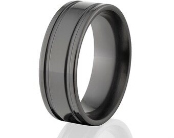 Black Zirconium Wedding Ring, 8mm Comfort Fit Classic Men’s Band, Handcrafted Jewelry