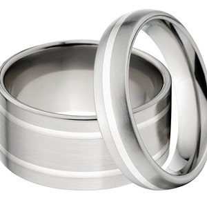Sterling Silver Inlay Ring,  His & Her&#39;s Ring Set: 11F21G-SS, 5HR11G-SS