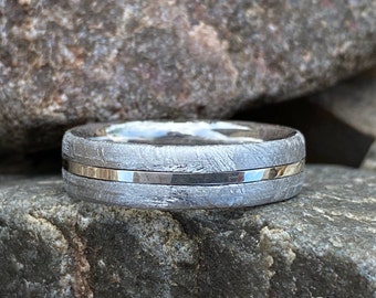ギベオン隕石の結婚指輪、メンズ用カスタムリング、幅6mmの隕石
