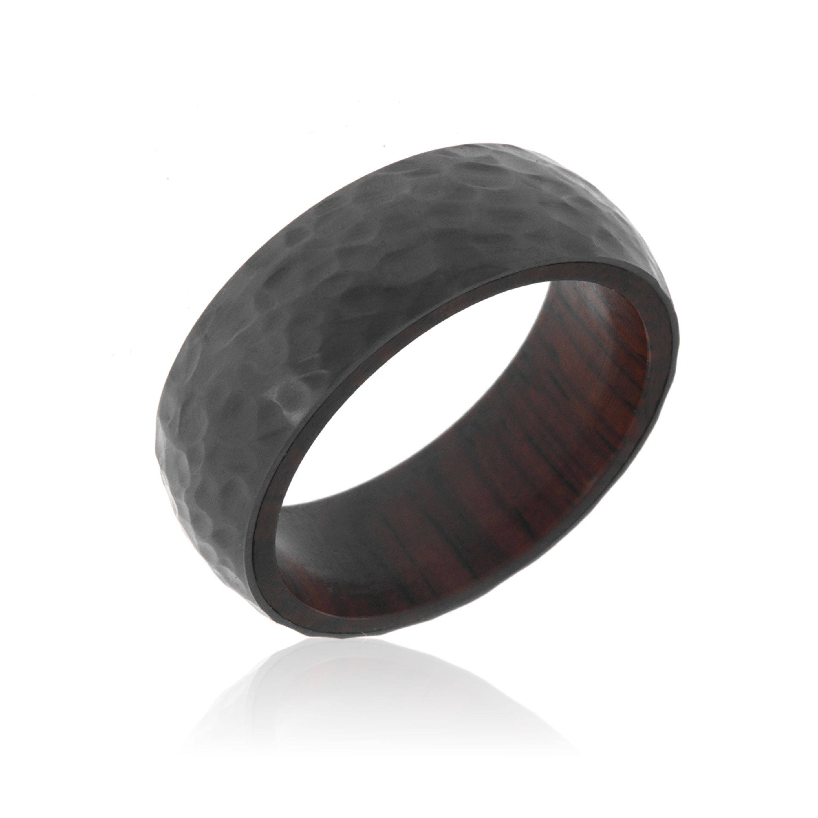 Black Zirconium Hammered and Cocobolo Sleeve 8mm Wide Ring - Etsy