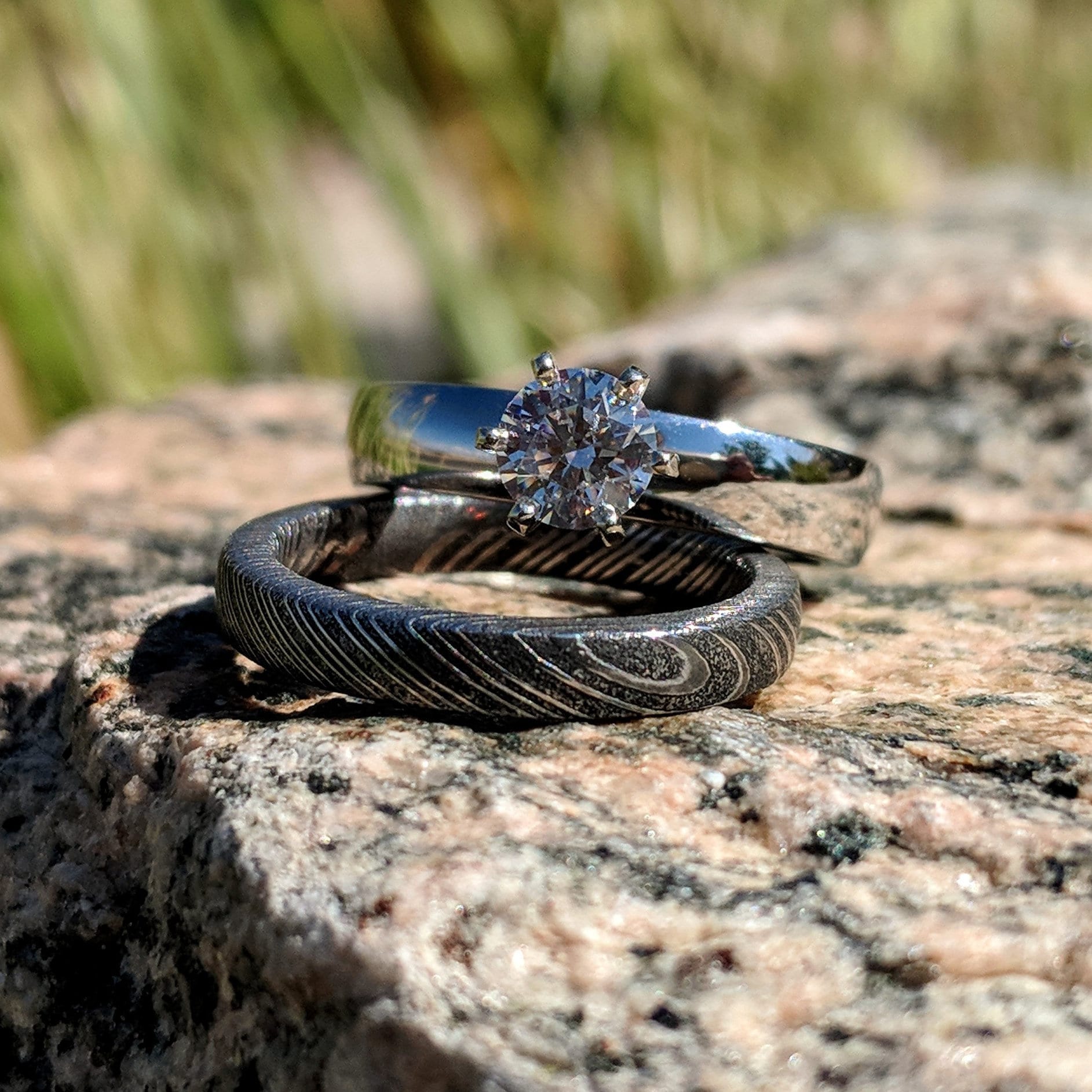 Damascus engagement store ring