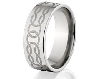 Custom Lasered Celtic Ring Made In Titanium, Celtic Wedding Bands: 8F-C4L