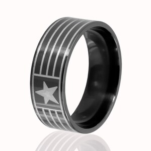 8mm Star and Stripes Patriotic Ring, Black Zirconium Ring: BZ-8F-MS-StarandStripes