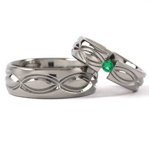 New Infinity His and Hers Tension Set Titanium Wedding Rings