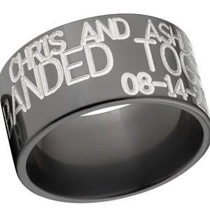 12mm Wide Black Zirconium Duck Band, Unique Black Wedding Band, Men's Wedding Ring, Personalized Black Wedding Ring