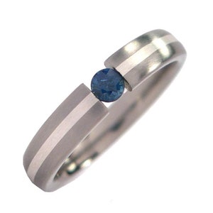 Titanium Tension Set With Sterling Silver Inlay Blue Sapphire Band Inlay Ring Titanium Tension Ring: Z4HR11G-B-SS-SAP image 2