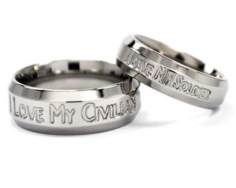 I Love My Civilian - Soldier Matching Titanium Set - Custom Made to Order: 8BP-I Love My Civilian.6BP-I Love My Soldier