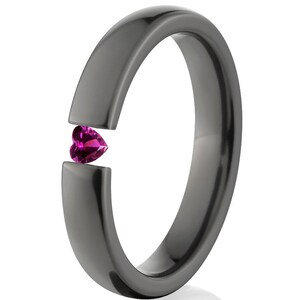 Tension Set Rings, Heart Ruby, 4mm Black Zirconium, BZ-4HR-P-Heart-Tension