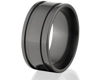 Black Zirconium Wedding Band, 9mm Comfort Fit Ring, Handcrafted USA Made Jewelry