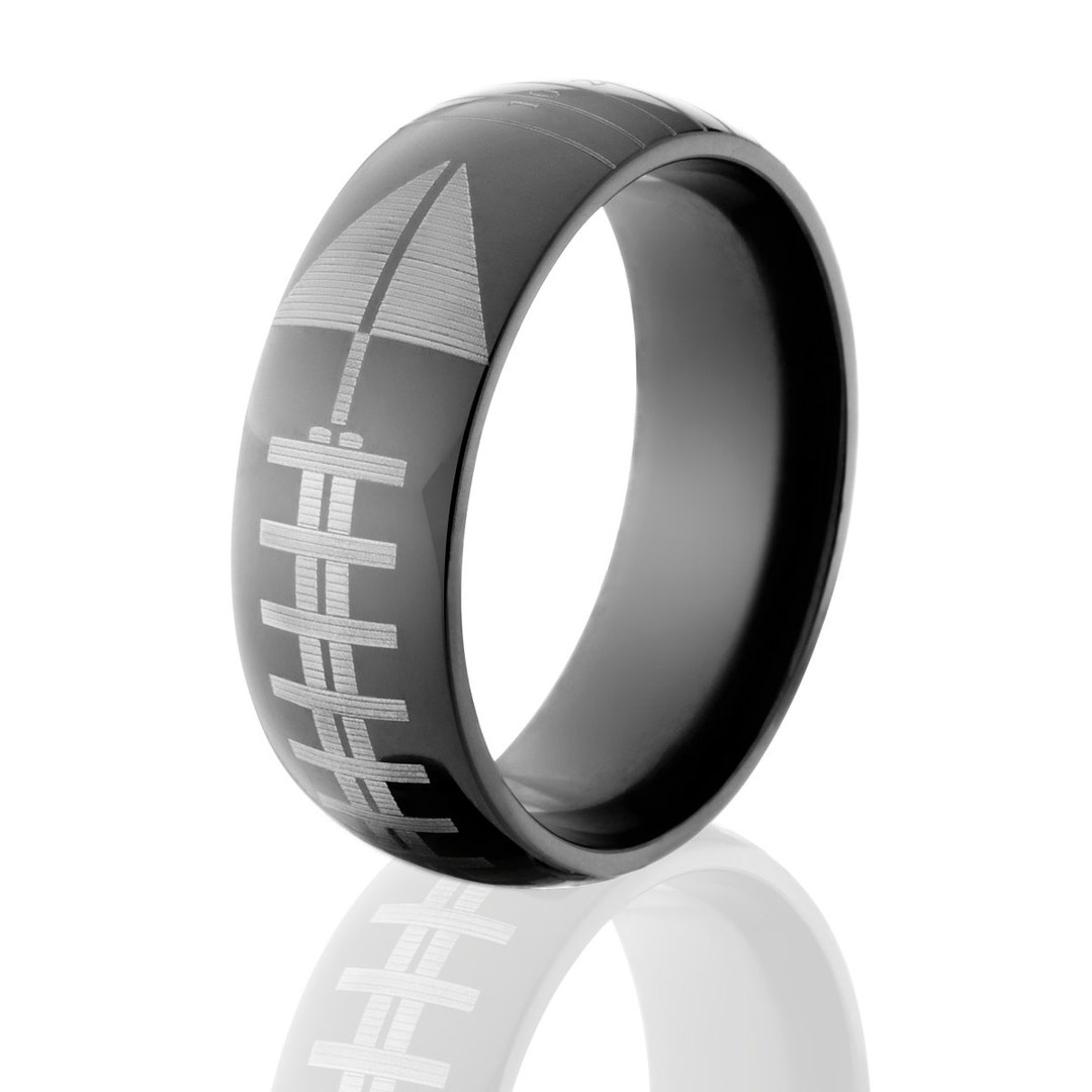 Football Ring Black Zirconium Football Ring Wedding Band Etsy