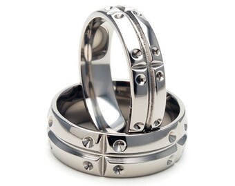 New His and Hers Set Titanium Rings - MATRIX Jewelry: 8HRP.6HRP-MATRIX-T8