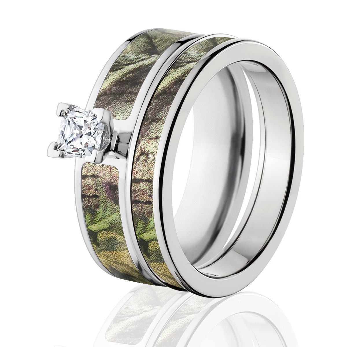 Cobalt Camo Bridal Set With Realtree Green Licensed Camo Rings