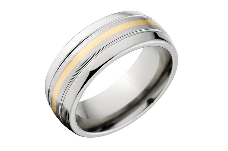 Free Sizing Jewelry 4-17 New 7mm Titanium Wedding Ring With 14k Yellow Gold Inlay 7HR2SG11GBR-14K INLAY