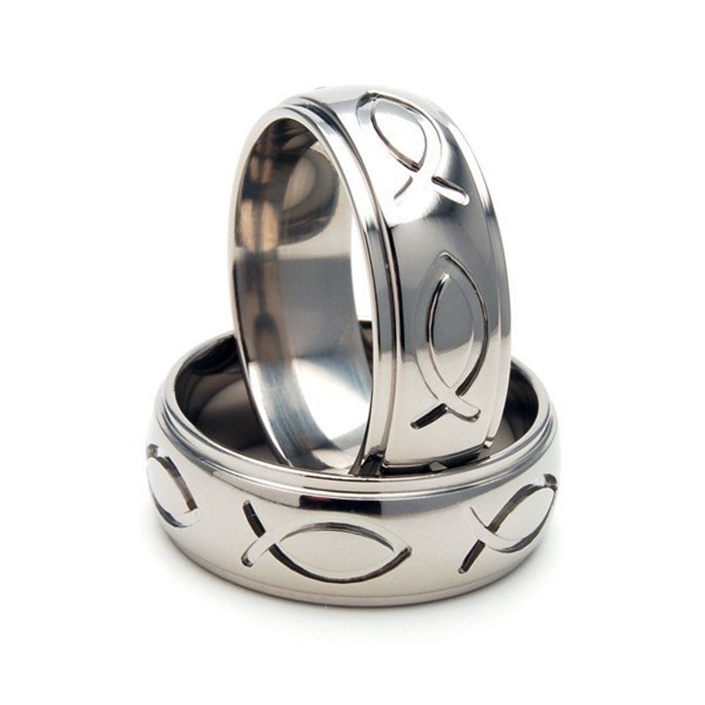Titanium Jesus Fish Ring Christian Rings Christan Bands Etsy