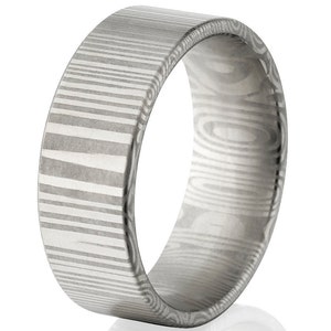 New 8mm Wide Damascus Steel Ring USA Made Damascus Bands - DS-8F