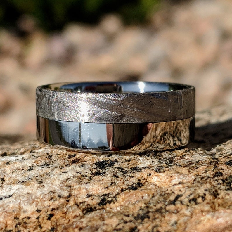 Authentic 8mm Wide Meteorite Wedding Band with Cobalt