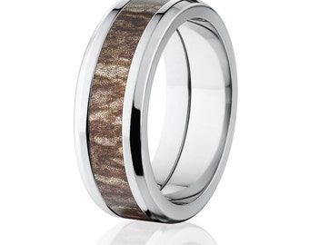 NUEVO anillo de titanio Mossy Oak de 8 mm con bisel y marca, patrón Bottomland: 8T-BOMMOMLAND