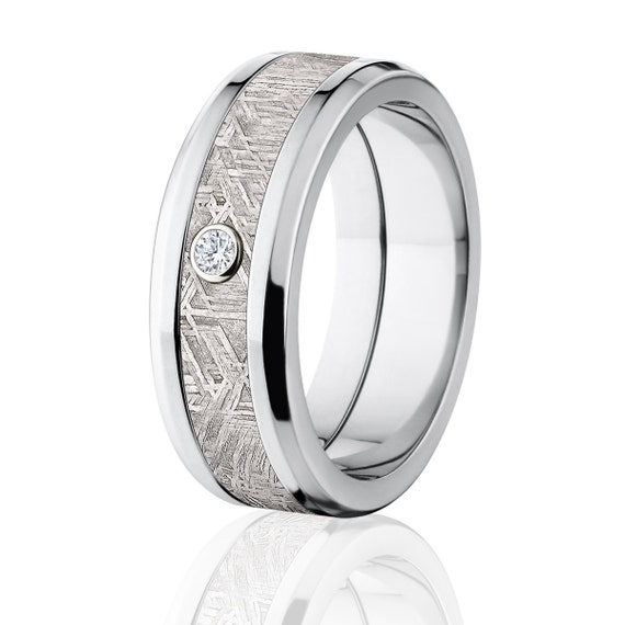 New 8mm Wide Meteorite Ring with a Diamond Meteorite Wedding | Etsy