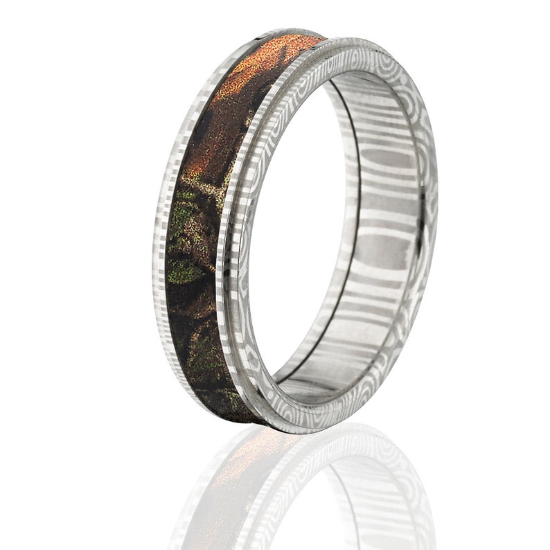 Damascus Steel 6mm wide Camo Ring Custom Made Real Tree AP band DS/_6RC/_XTRA