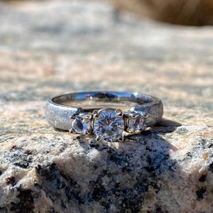 Authentic Gibeon Meteorite Engagement Ring with stunning Moissanite Round Center and Moonstone image 6