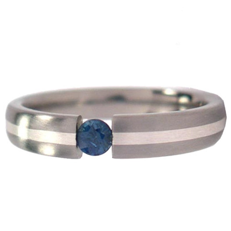 Titanium Tension Set With Sterling Silver Inlay Blue Sapphire Band Inlay Ring Titanium Tension Ring: Z4HR11G-B-SS-SAP image 3