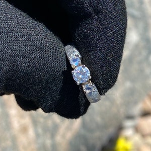 Authentic Gibeon Meteorite Engagement Ring with stunning Moissanite Round Center and Moonstone image 4