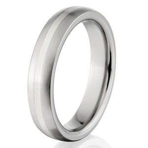 New 4mm Titanium Ring, Sterling Silver Inlay Band, Modern Ring 4-17: 4HR11GBR-SSINLAY