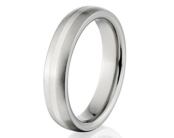 New 4mm Titanium Ring, Sterling Silver Inlay Band, Modern Ring 4-17: 4HR11GBR-SSINLAY